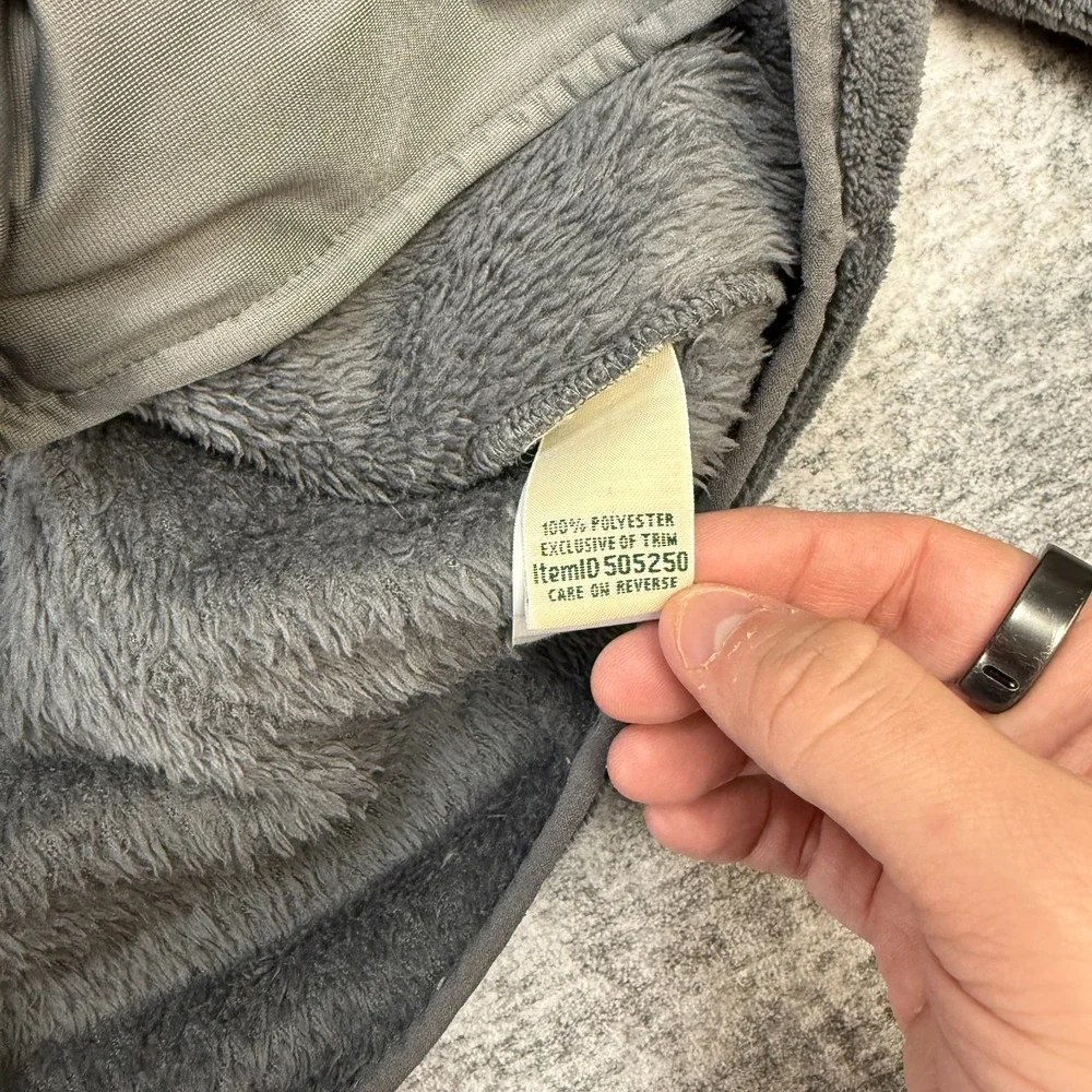 LL Bean Jacket Womens Medium Gray Hi Pile Fleece Full Zip Coat Elbow Patches - Picture 6 of 9